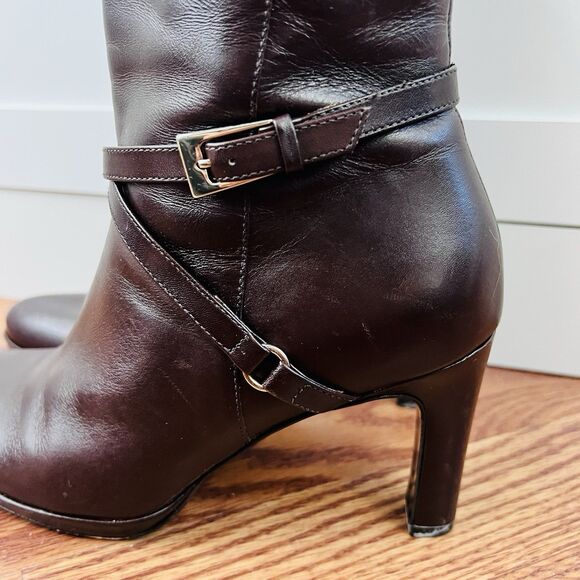 Gorgeous Antonio Melani 6.5M Brown Leather Strappy Buckled Heeled Booties - Picture 3 of 9